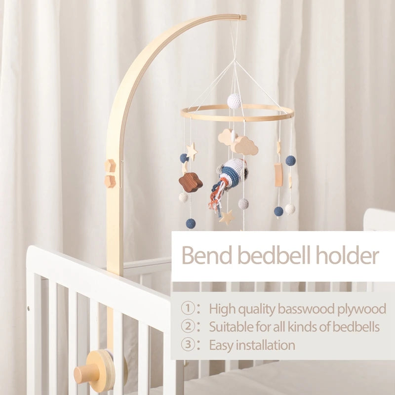 Cloche de lit en bois pour bébé, support courbé, hochets suspendus mobiles, jouets pour nouveau-né, support de boîte à musique, jouet de berceau pour bébé, support de bras, cadeaux