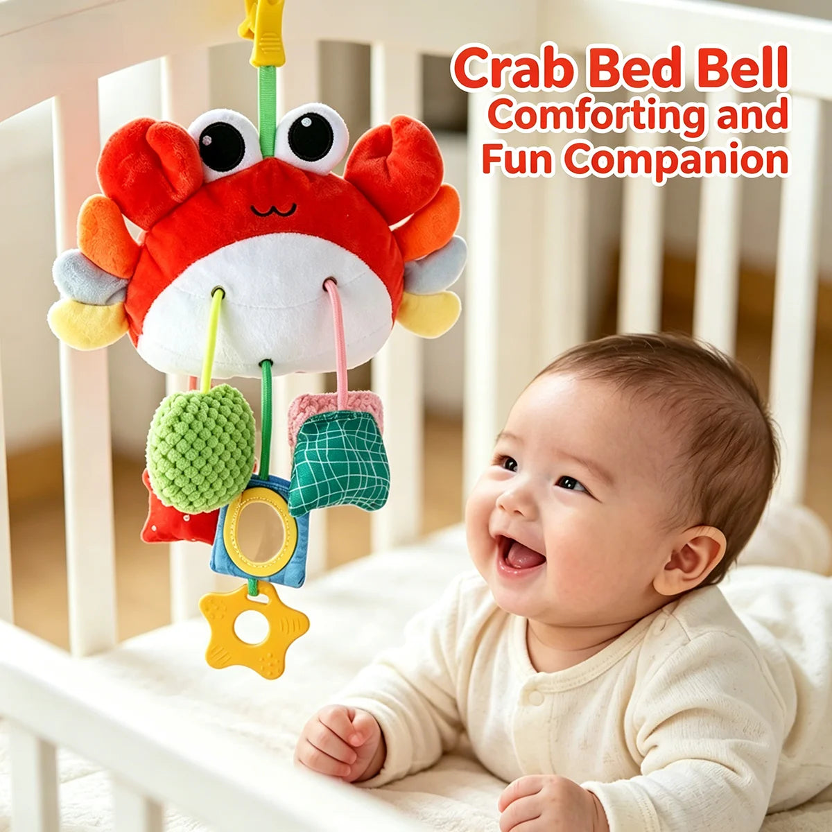 Jouet musical pour bébé en forme de crabe, suspendu au lit ou à la poussette, avec hochets et anneaux de dentition, à suspendre par cordon, cadeau à mâcher