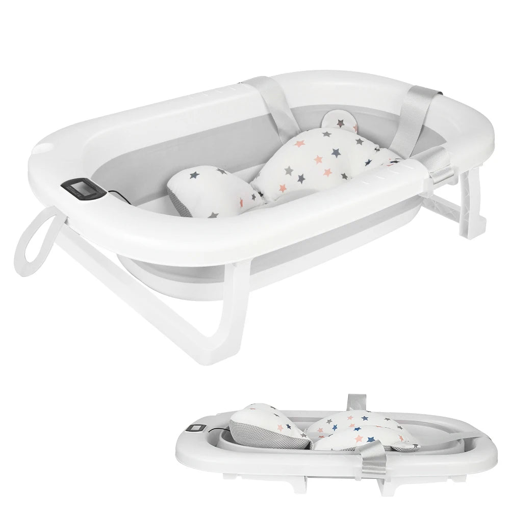 Baignoire pliable pour bébé avec thermomètre intégré et tapis de bain – 0 à 36 mois