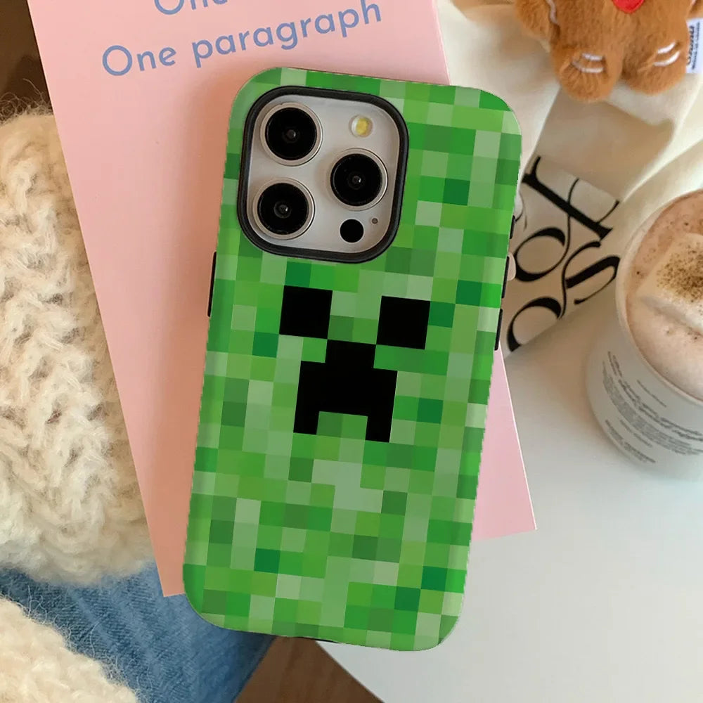Coque iPhone Creeper – monstre pixel vert Minecraft