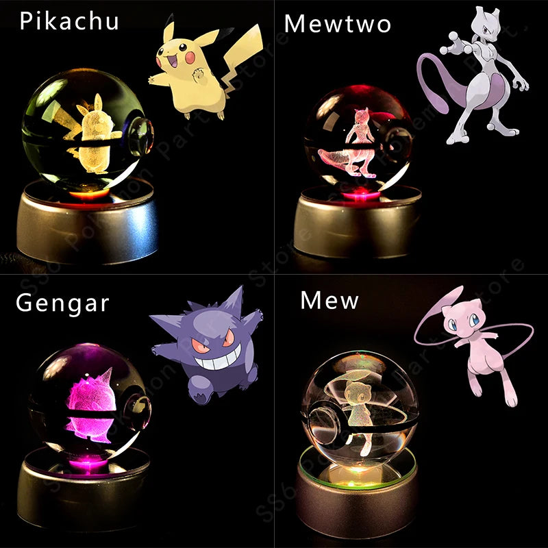 Boule de Cristal Pokémon 3D — Veilleuse LED Pokéball Lumineuse