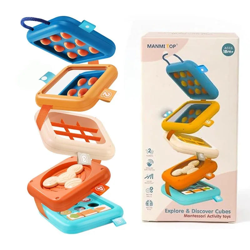 Cube d'activité Montessori – busy board pliable pour bébé