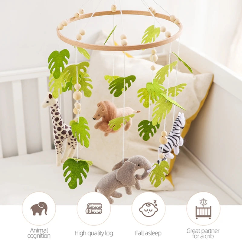 Hochet Mobile pour berceau de bébé de 0 à 12 mois, jouet en feutre de dessin animé, cloche de lit d'animal de forêt, support en bois suspendu, jouet Mobile pour nouveau-né