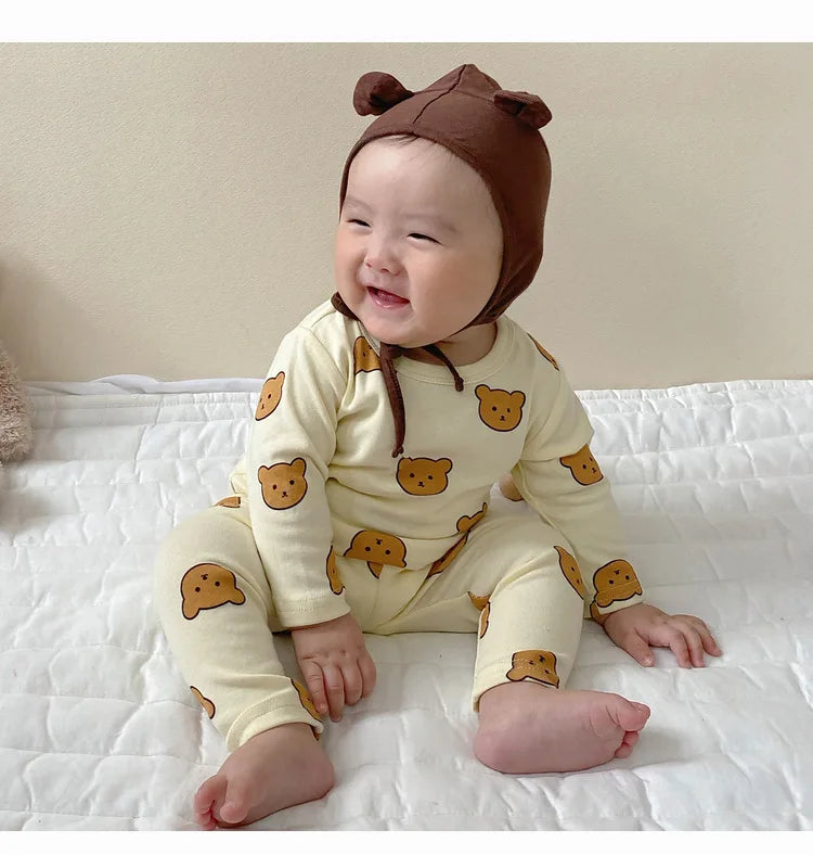 Pyjama bébé en coton – imprimé ours, protège-ventre