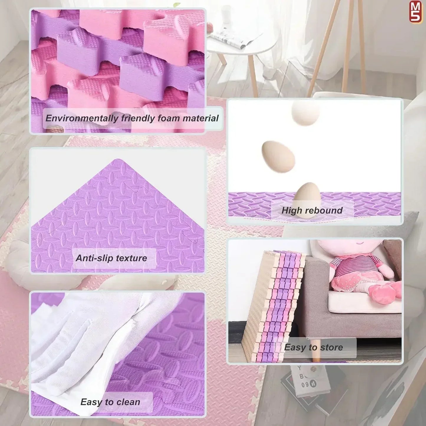 Tapis de jeu antidérapant pour bébé rampant, 8 pièces/2.5cm d'épaisseur, tapis de gymnastique insonorisé pour chambre d'enfant et tapis de Puzzle écologique