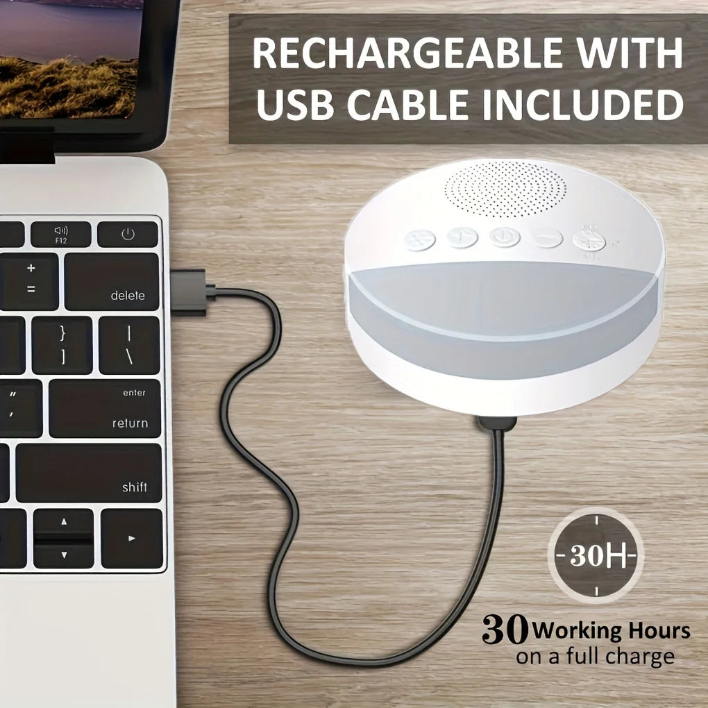 White noise machine for babies, USB rechargeable, timed shut-off, baby sound machine, night light, timer, noise player