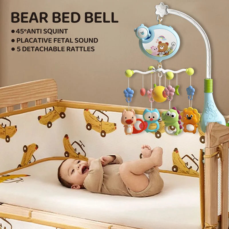 Mobile musical pour berceau de bébé avec projecteur, télécommande, veilleuse, jouet sensoriel suspendu pour nouveau-nés, poussette pour nourrissons