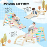 RainbowPeak 5-in-1 Montessori Baby Play Area – Wooden Climbing Triangle with Arch and Slide