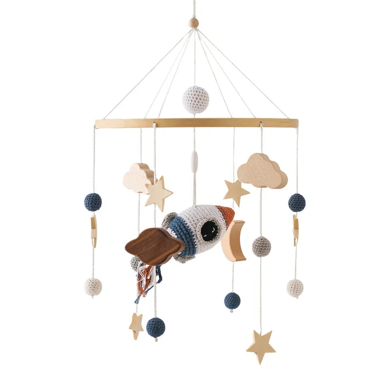 Mobile musical pour lit de bébé en bois, hochets en feutre doux, animaux de dessin animé, boîte à musique pour nouveau-né, jouet suspendu, support de lit, cadeaux pour bébé