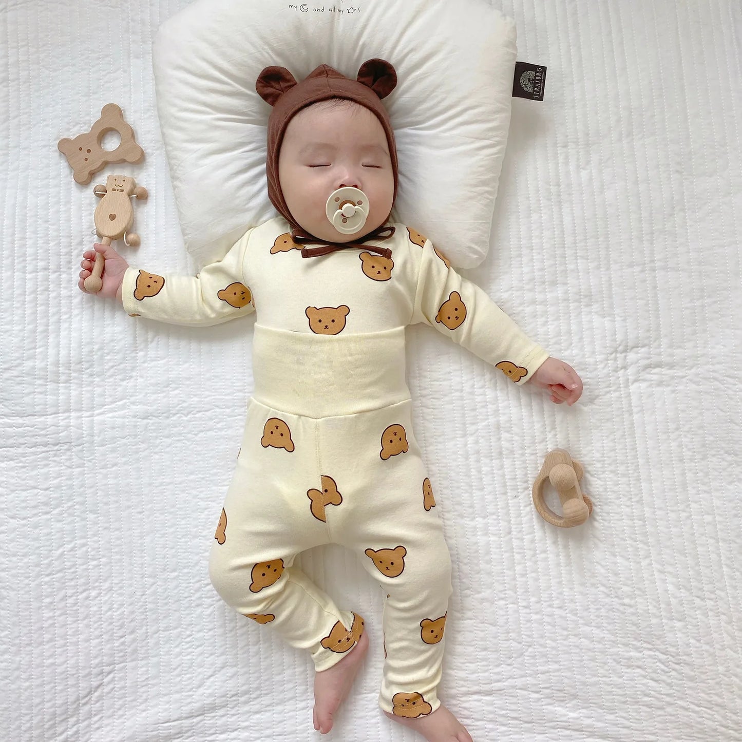 Ensemble pyjama bébé coton – imprimé ours, taille haute