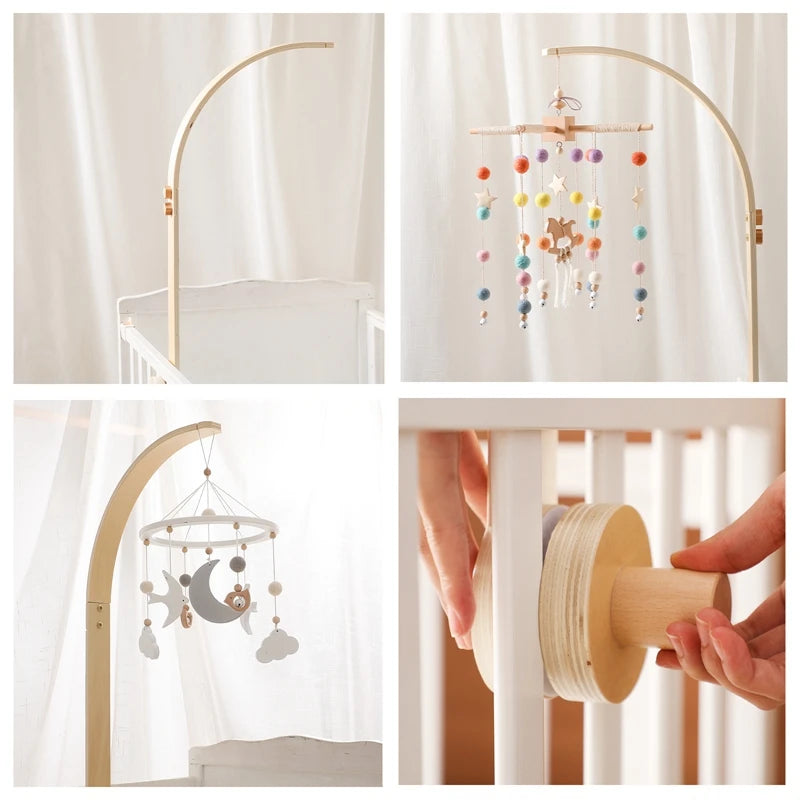 Cloche de lit en bois pour bébé, support courbé, hochets suspendus mobiles, jouets pour nouveau-né, support de boîte à musique, jouet de berceau pour bébé, support de bras, cadeaux