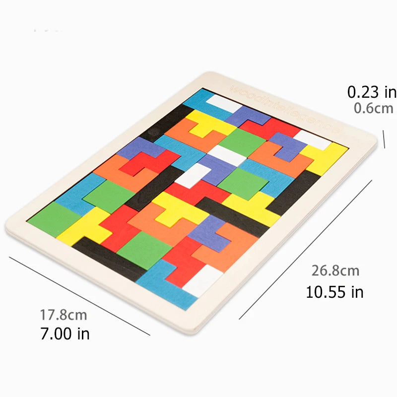 Tangram en bois Montessori – puzzle coloré éducatif