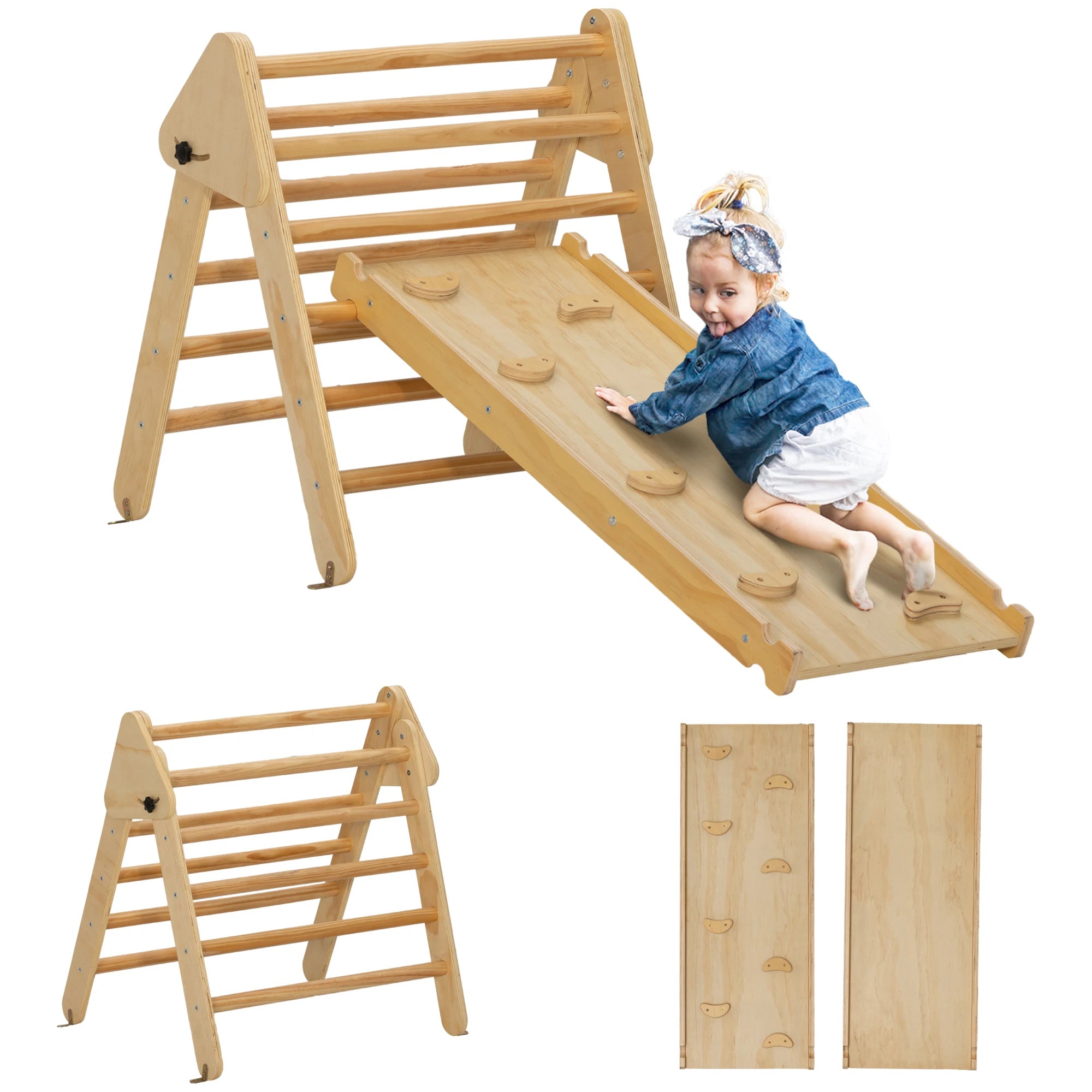 LittleClimb Wooden Baby Climbing Triangle with Slide - 2-in-1 Indoor Montessori Play Set