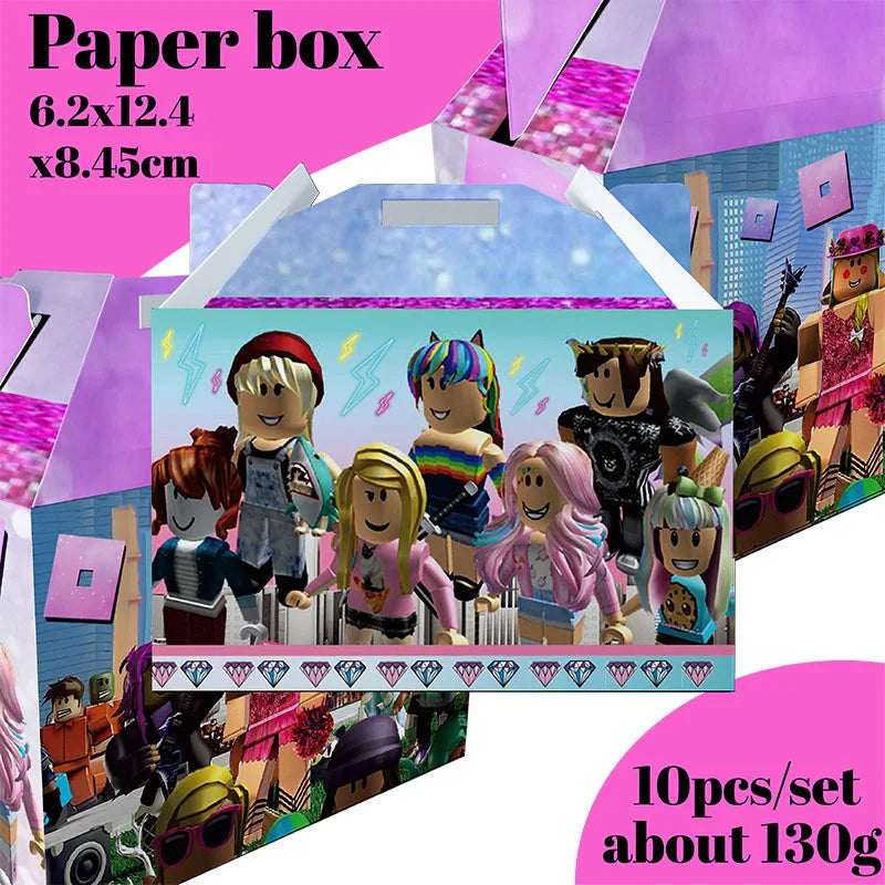 Décoration d'anniversaire Roblox fille – bannière et ballons rose/violet