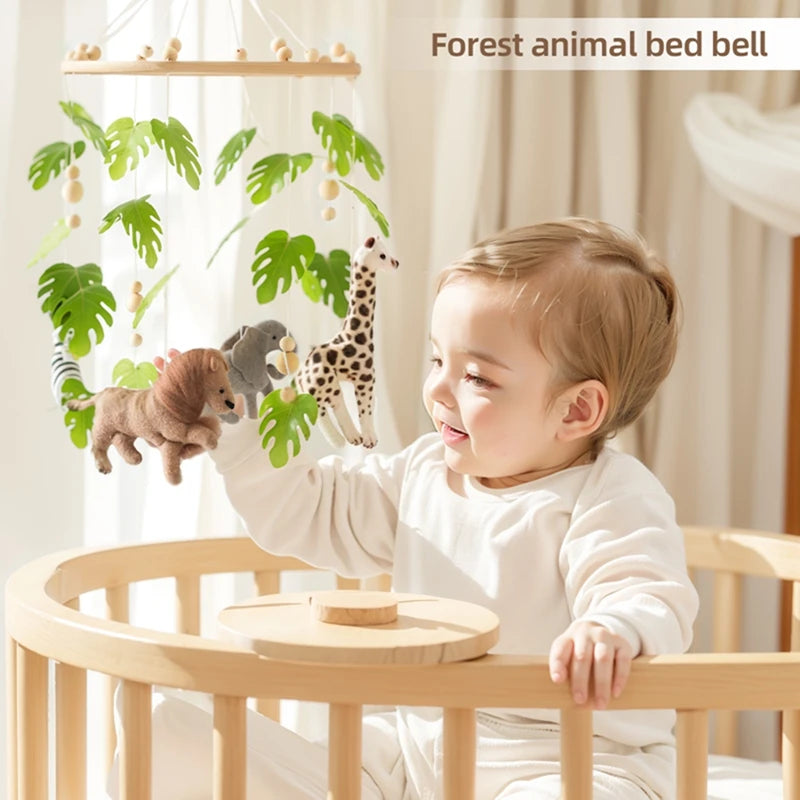 Hochet Mobile pour berceau de bébé de 0 à 12 mois, jouet en feutre de dessin animé, cloche de lit d'animal de forêt, support en bois suspendu, jouet Mobile pour nouveau-né