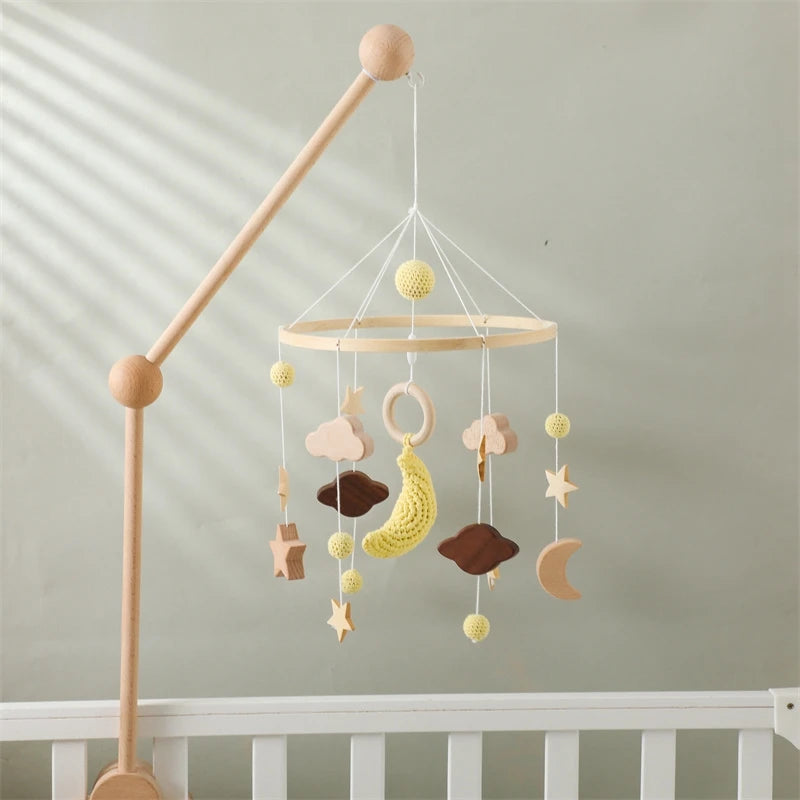 Mobile musical pour lit de bébé en bois, hochets en feutre doux, animaux de dessin animé, boîte à musique pour nouveau-né, jouet suspendu, support de lit, cadeaux pour bébé