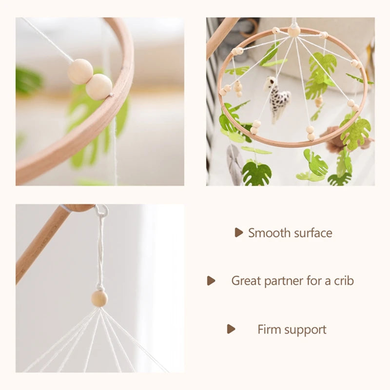 Hochet Mobile pour berceau de bébé de 0 à 12 mois, jouet en feutre de dessin animé, cloche de lit d'animal de forêt, support en bois suspendu, jouet Mobile pour nouveau-né