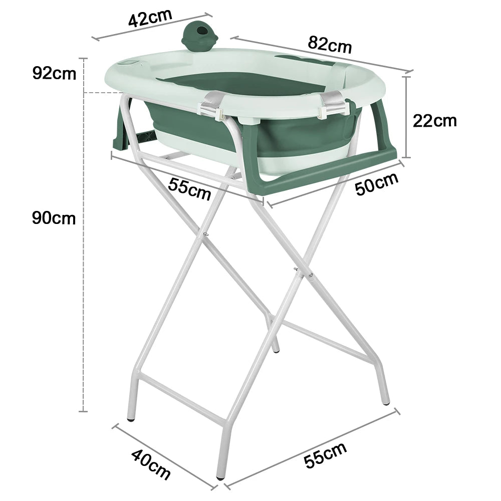 Baignoire pliable pour bébé avec support – thermomètre, siège ergonomique et tapis antidérapant