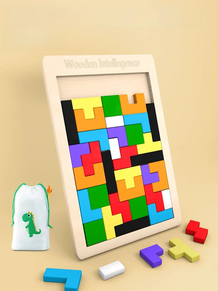 Tangram en bois Montessori – puzzle coloré éducatif