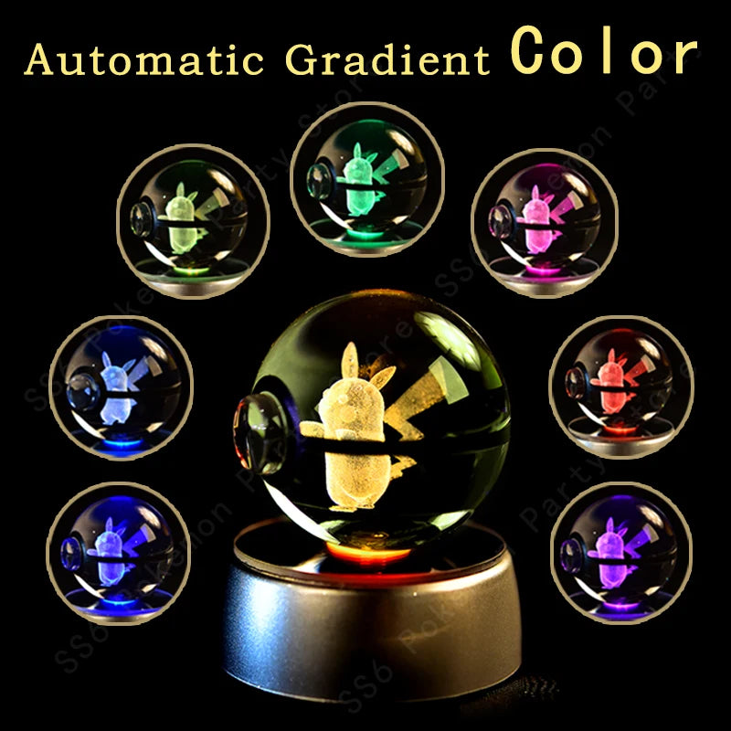Boule de Cristal Pokémon 3D — Veilleuse LED Pokéball Lumineuse