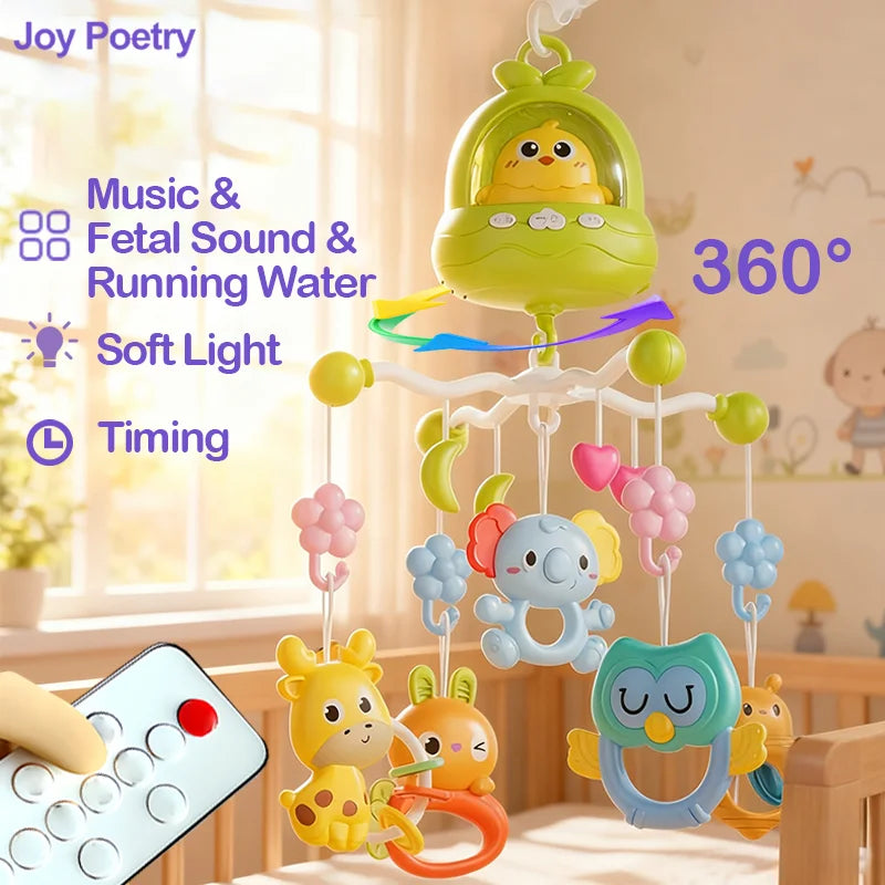 360 °   Oiseau Musical télécommande bébé berceau Mobile rotatif lumière douce lit cloche jouet chronométrage suspendu infantile nouveau-né chevet cadeau