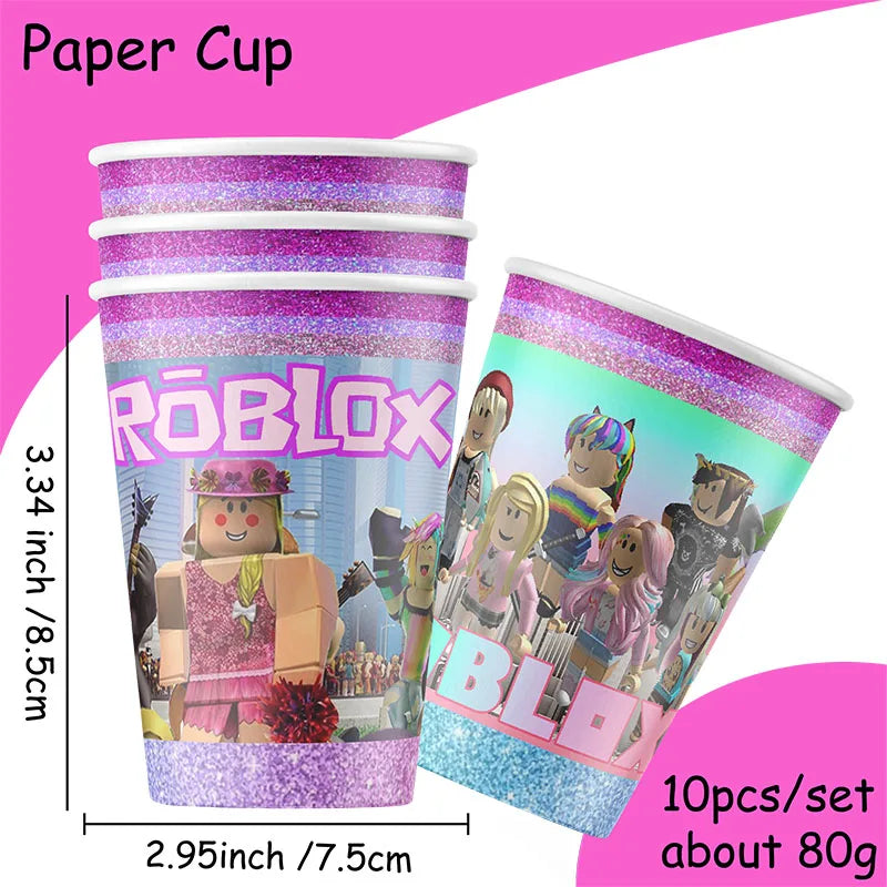 Décoration d'anniversaire Roblox – assiettes et set de fête