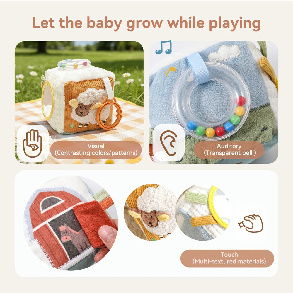 Jouet sensoriel doux pour bébé : livre en tissu, boîte à mouchoirs, couverture de sécurité, cube en peluche, sons froissés, miroir, développement de la motricité fine – 9 styles de jouets