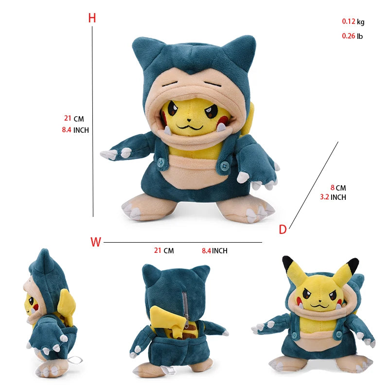 Peluche Pokémon Pikachu en cosplay (20-30 cm) – Évoli, Rayquaza, Dracaufeu