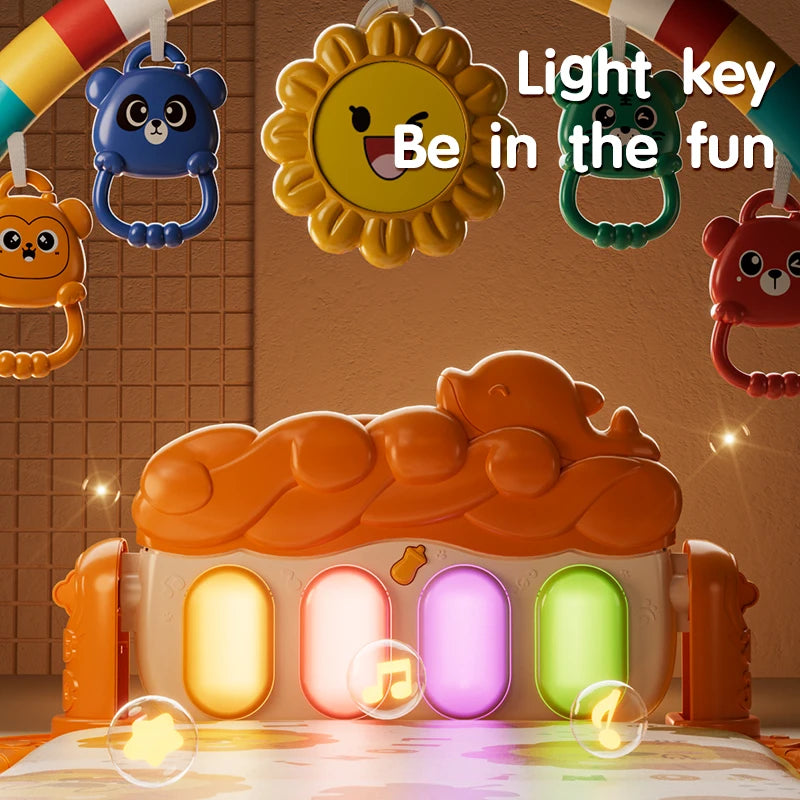 Tapis d'éveil musical et lumineux pour bébé, avec 5 jouets sensoriels détachables, tapis piano à pédales, tapis de jeu pour le temps sur le ventre, montage facile