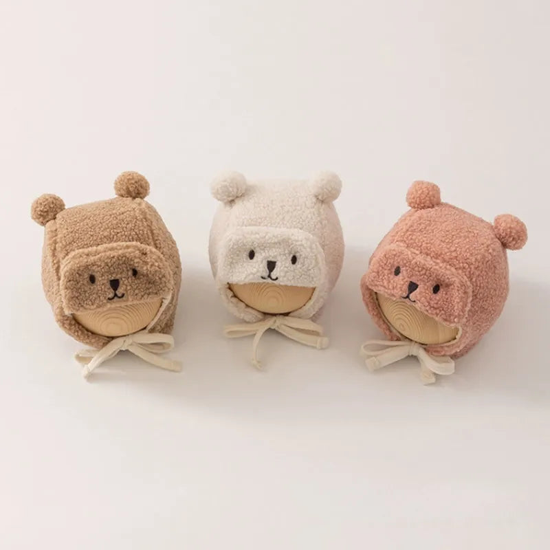 Bonnet Bébé Hiver Ourson avec Liens