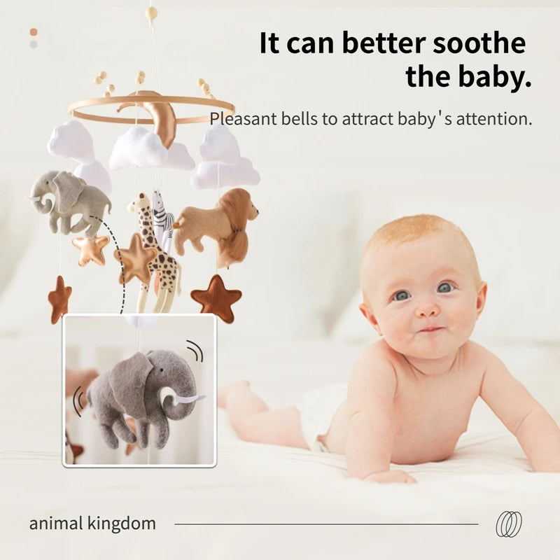 Mobile musical pour lit de bébé en bois, hochets en feutre doux, animaux de dessin animé, boîte à musique pour nouveau-né, jouet suspendu, support de lit, cadeaux pour bébé