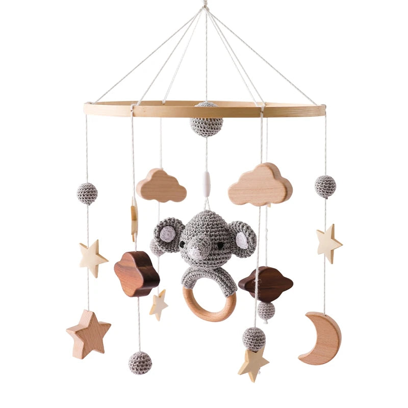 Mobile musical pour lit de bébé en bois, hochets en feutre doux, animaux de dessin animé, boîte à musique pour nouveau-né, jouet suspendu, support de lit, cadeaux pour bébé