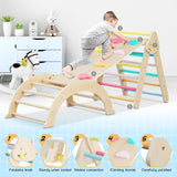 RainbowPeak 5-in-1 Montessori Baby Play Area – Wooden Climbing Triangle with Arch and Slide