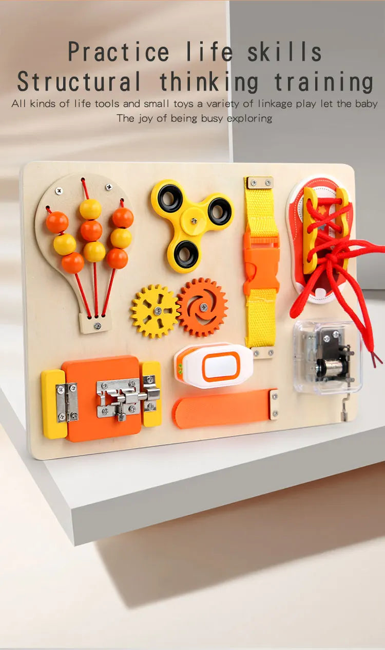 Busy board montgolfière Montessori – jouet sensoriel en bois