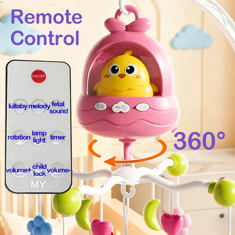360 °   Oiseau Musical télécommande bébé berceau Mobile rotatif lumière douce lit cloche jouet chronométrage suspendu infantile nouveau-né chevet cadeau