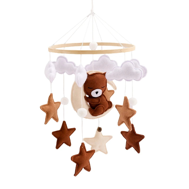 Mobile musical pour lit de bébé en bois, hochets en feutre doux, animaux de dessin animé, boîte à musique pour nouveau-né, jouet suspendu, support de lit, cadeaux pour bébé