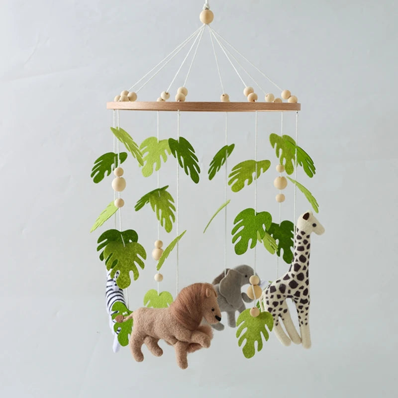 Hochet Mobile pour berceau de bébé de 0 à 12 mois, jouet en feutre de dessin animé, cloche de lit d'animal de forêt, support en bois suspendu, jouet Mobile pour nouveau-né