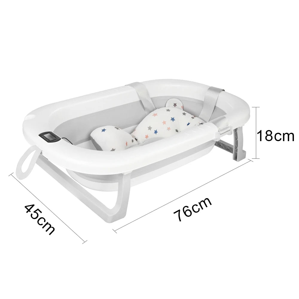 Baignoire pliable pour bébé avec thermomètre intégré et tapis de bain – 0 à 36 mois
