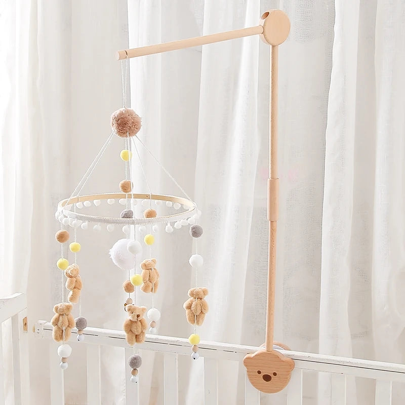 Cloche de lit en bois pour bébé, support courbé, hochets suspendus mobiles, jouets pour nouveau-né, support de boîte à musique, jouet de berceau pour bébé, support de bras, cadeaux