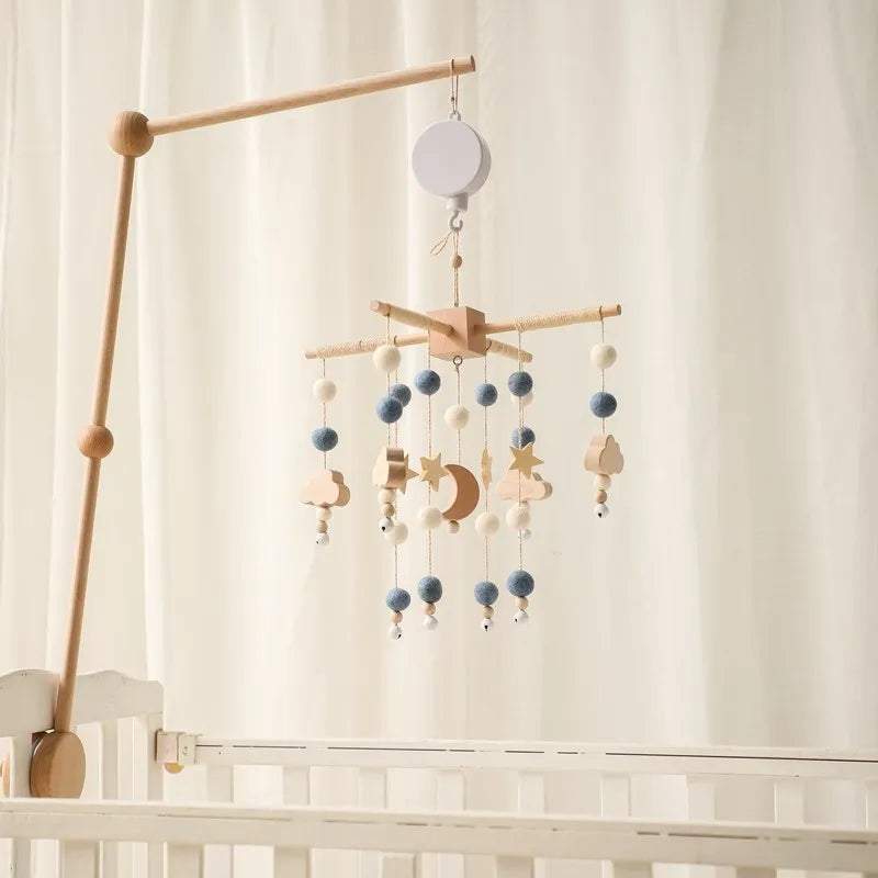 Mobile musical pour lit de bébé en bois, hochets en feutre doux, animaux de dessin animé, boîte à musique pour nouveau-né, jouet suspendu, support de lit, cadeaux pour bébé