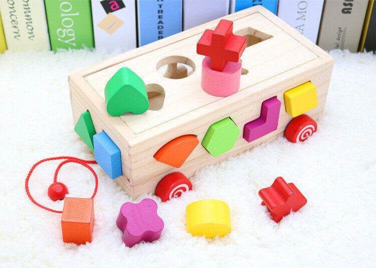 Montessori Wooden Shape Sorter & Pull Toy (16-Hole Cognitive Box)