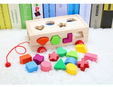 Montessori Wooden Shape Sorter & Pull Toy (16-Hole Cognitive Box)