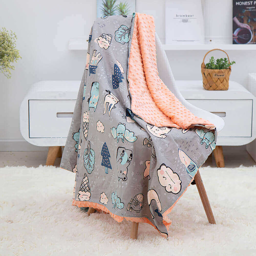 Couverture Sensorielle Bébé Recto-Verso (Coton & Points Minky 3D)