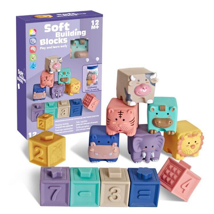 Montessori Soft Stacking Blocks (Numbers, Animals, and Textures)