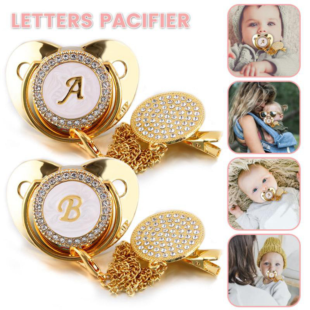 Sucette  Tétine & Attache Tétine Or Initiale - Babystyle™