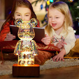 3D Fireworks Glass Bear Night Light