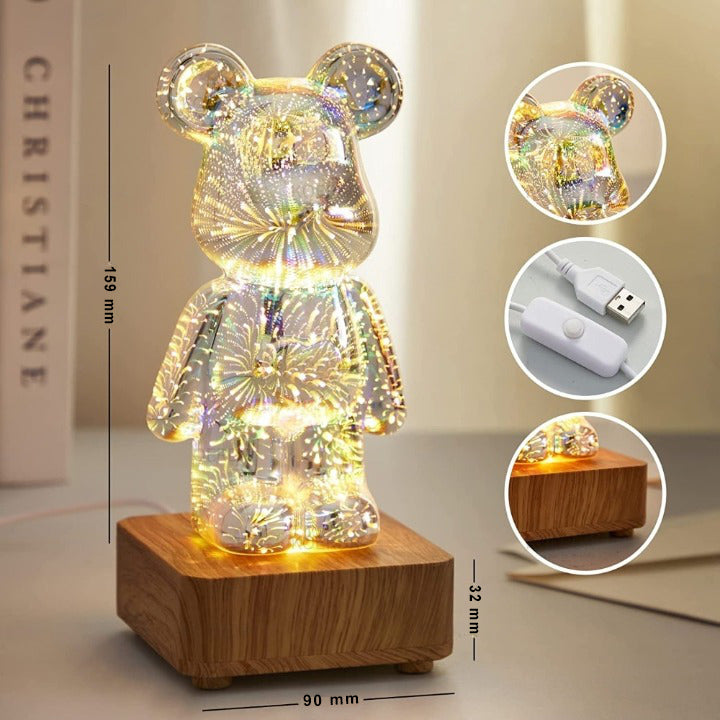 3D Fireworks Glass Bear Night Light