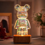 3D Fireworks Glass Bear Night Light