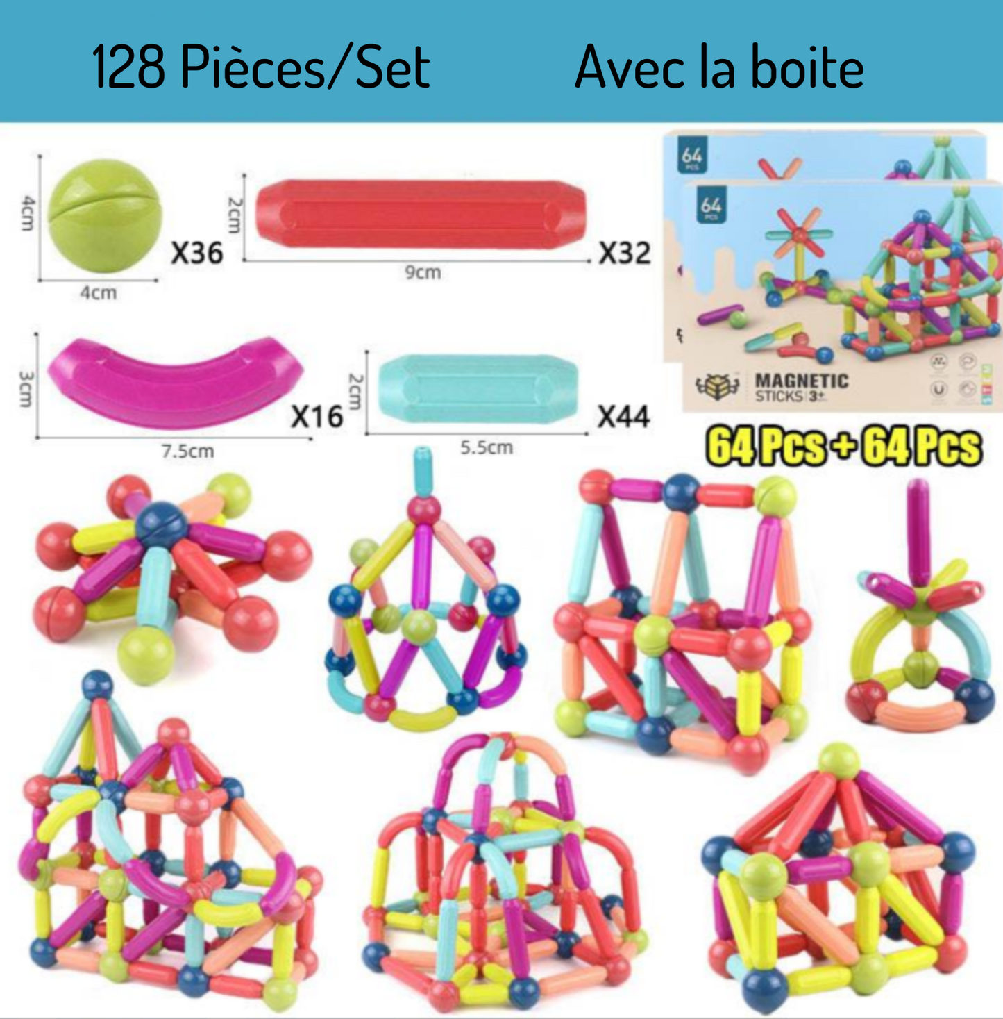 Jeu de bloc contruction magnétique Montessori - Magnetoy™