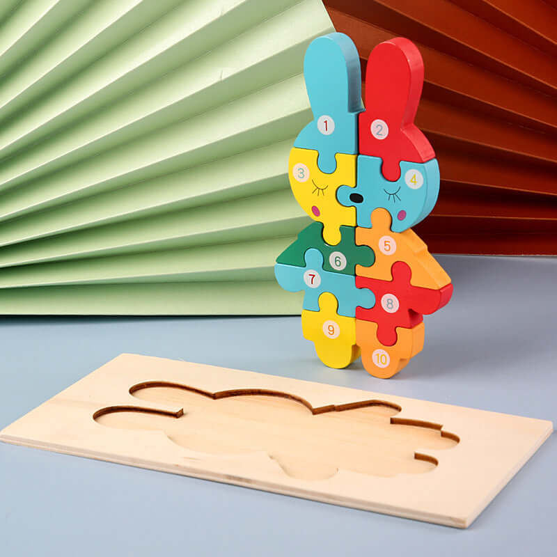 BleuSmart™ Puzzle Animal 3D in Legno (Apprendimento Cifre e Forme)